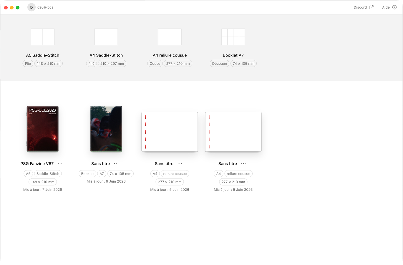 The Aldo Reborn format & binding picker on macOS — page size, count and binding