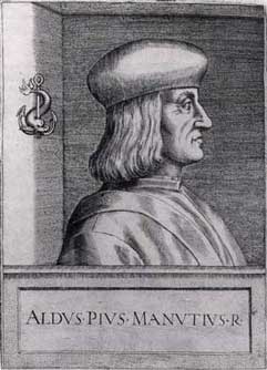 Engraved portrait of Aldus Manutius, the Venetian printer (c. 1449–1515)